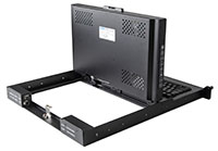 SlimLine 1U Rugged Rack Mount Display/Keyboard in Operating Position - Rear View