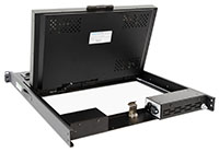 SlimLine 1U Rugged Rack Mount Display/Keyboard in Operating Position - Rear View