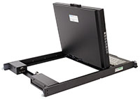 SlimLine 1U Rugged Rack Mount Display/Keyboard in Operating Position - Rear View